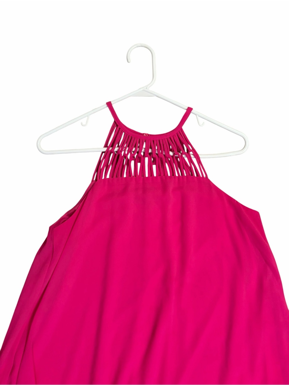 Lulus Tell Me Fuchsia Swing Dress Caged Neckline - Picture 6 of 9